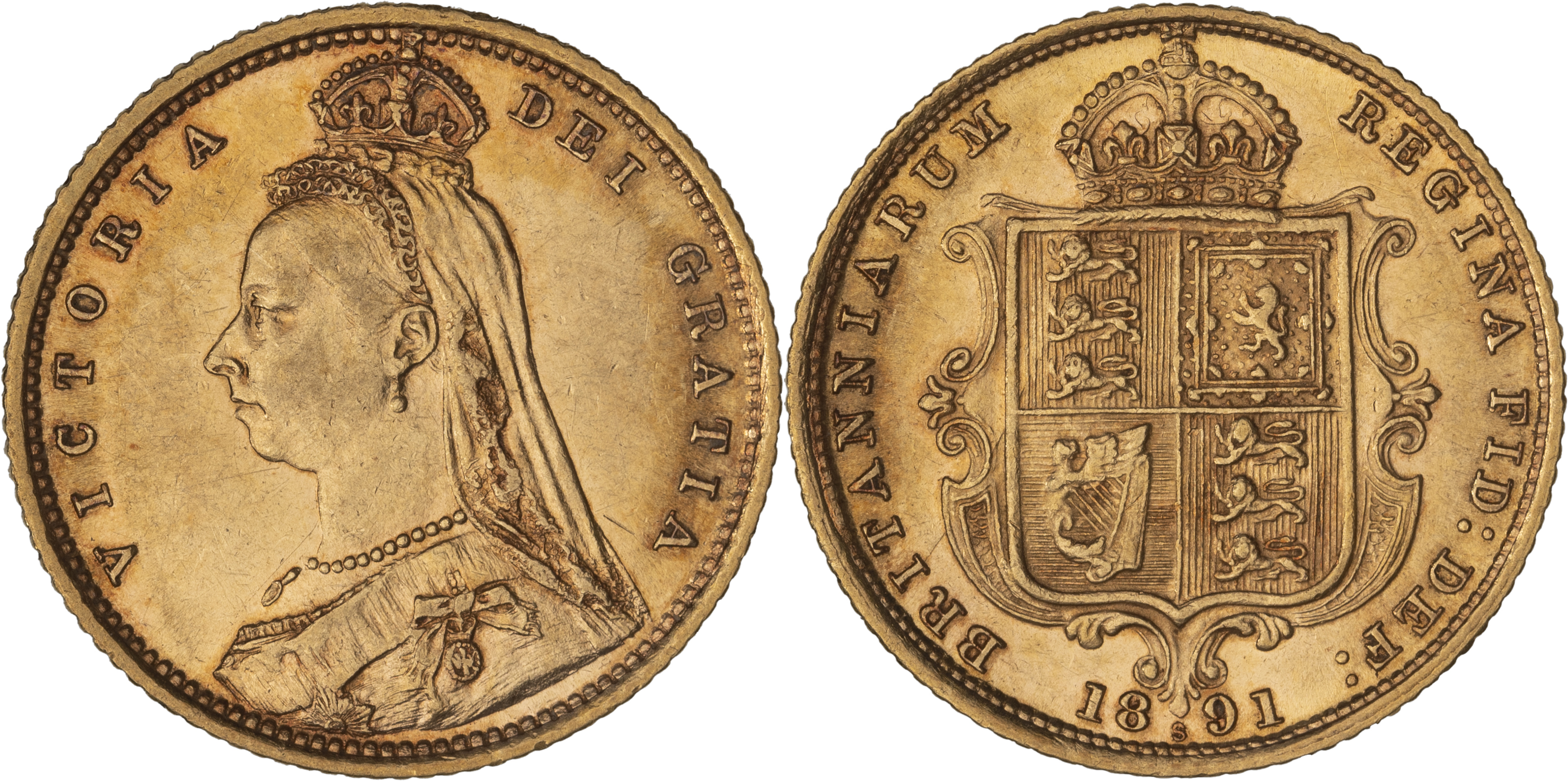 Victoria, Shield Reverse - Jubilee Head, Half Sovereign, 1891-S, gEF