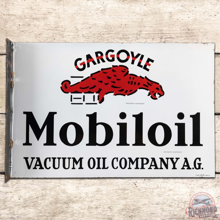 Gargoyle Mobiloil Socony-Vacuum DS Porcelain Flange Sign