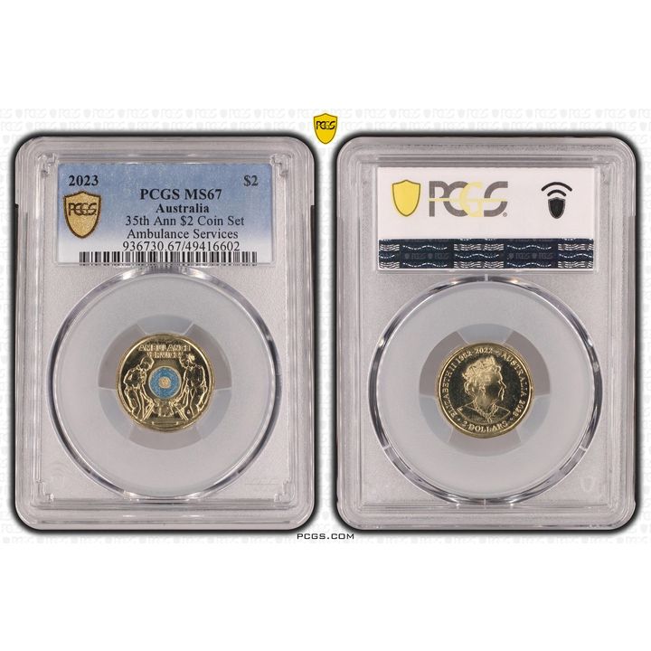 Elizabeth II, 35th Ann $2 Coin Set Colorized - Ambulance Services , Two Dollar, 2023, PCGS MS67