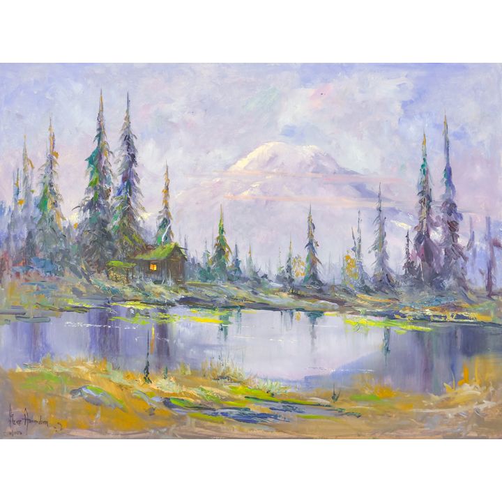 Gene Amondson ''Summer Cabin, Mt. Rainier'' Oil on Masonite 30''x40''