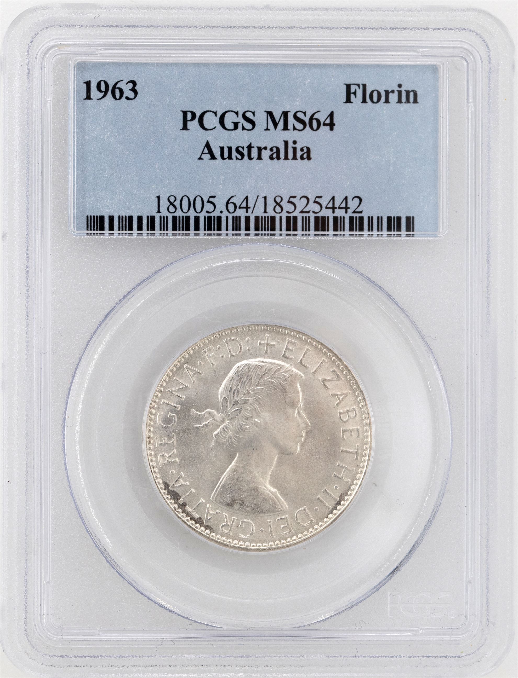 1963(m) Australia Florin Silver PCGS - MS64 -442