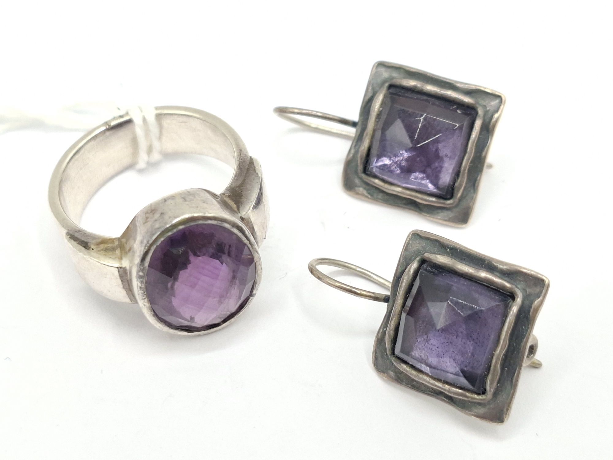 Amethyst Silver Dress Ring And Earrings