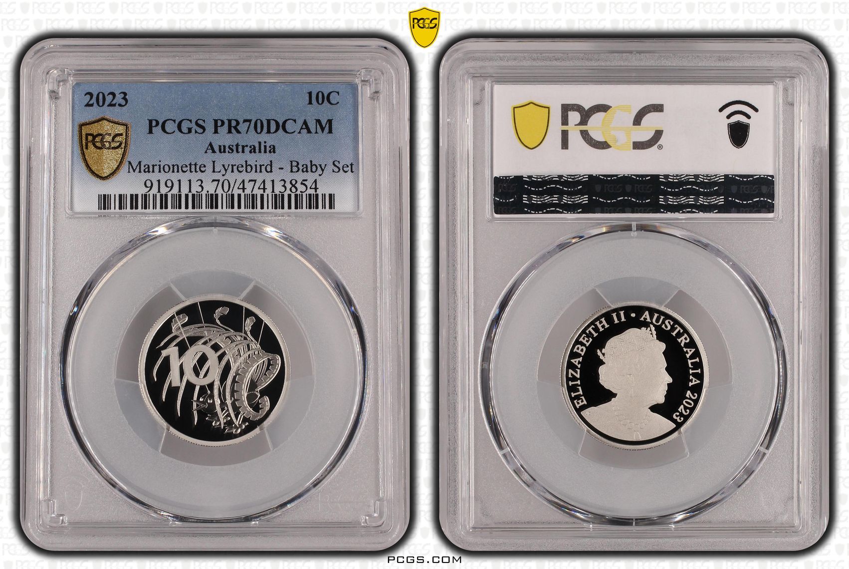 Marionette Lyrebird - Baby Set, Ten Cent, 2023, PCGS PR70DCAM