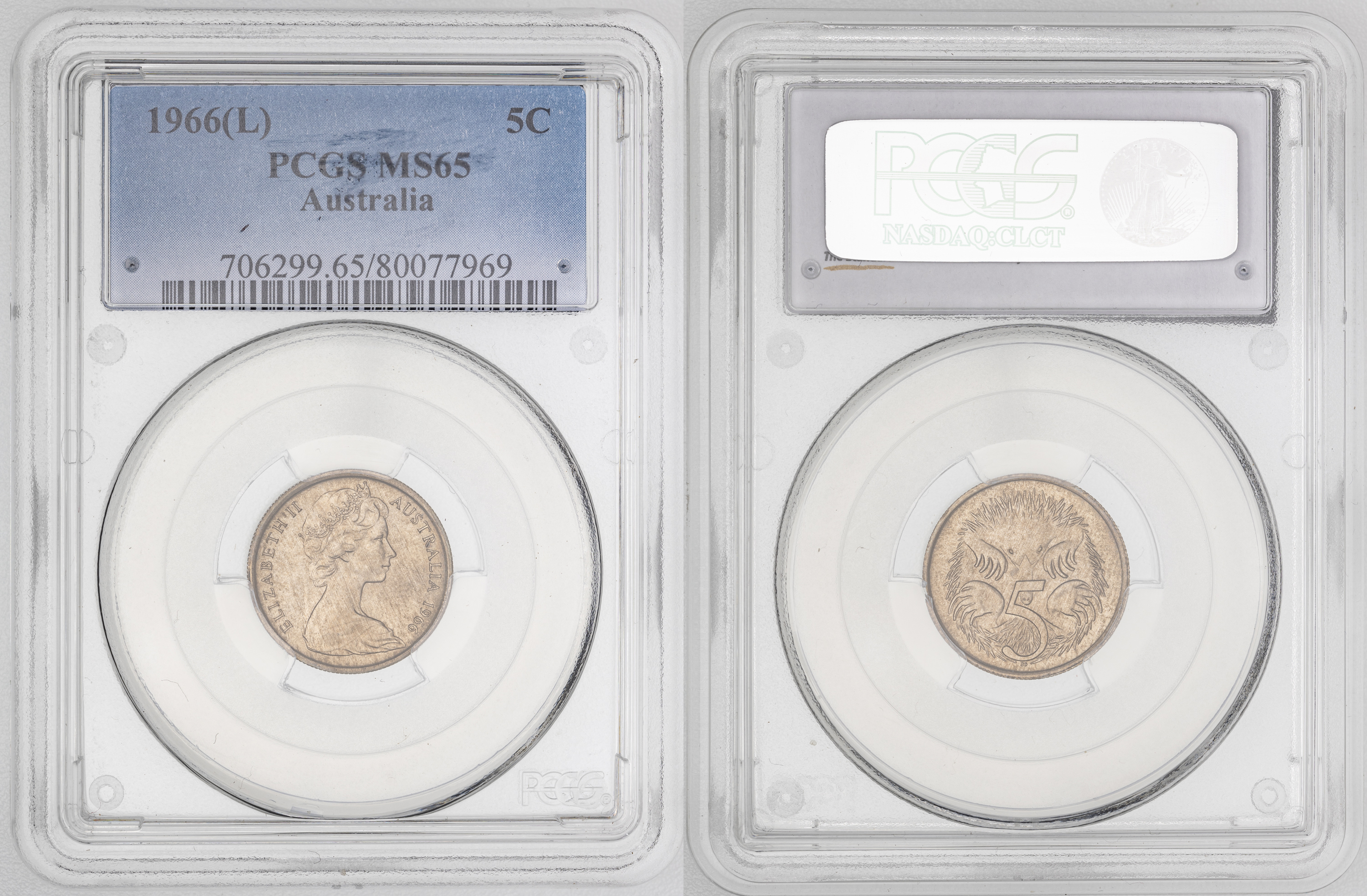 Elizabeth II, , Five Cent, 1966(L), PCGS MS65