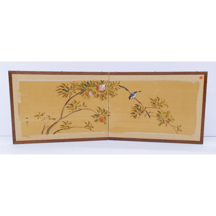 Japanese 2 Panel Pomegranate Painted Screen - 18x46''