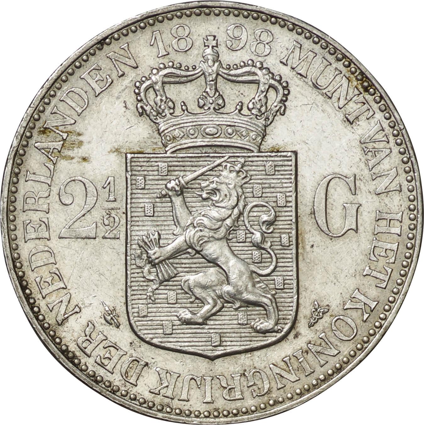 オランダ-Netherlands. 1898. Silver. 1-1/2グルデン(Gulden). 極美