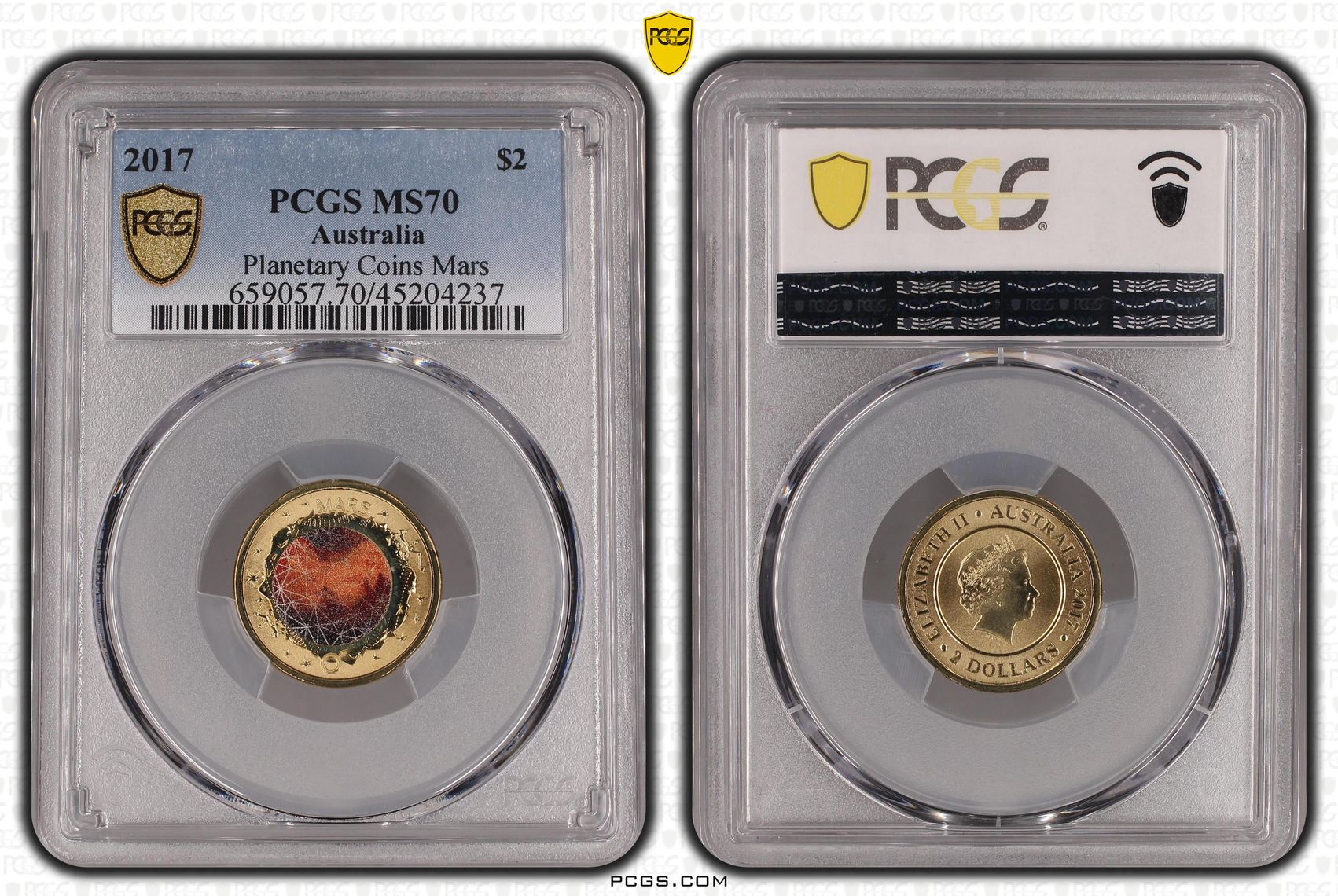 2017 Australia Two Dollar, $2 Planetary Coins Mars PCGS - MS70 POP 59/0 -237
