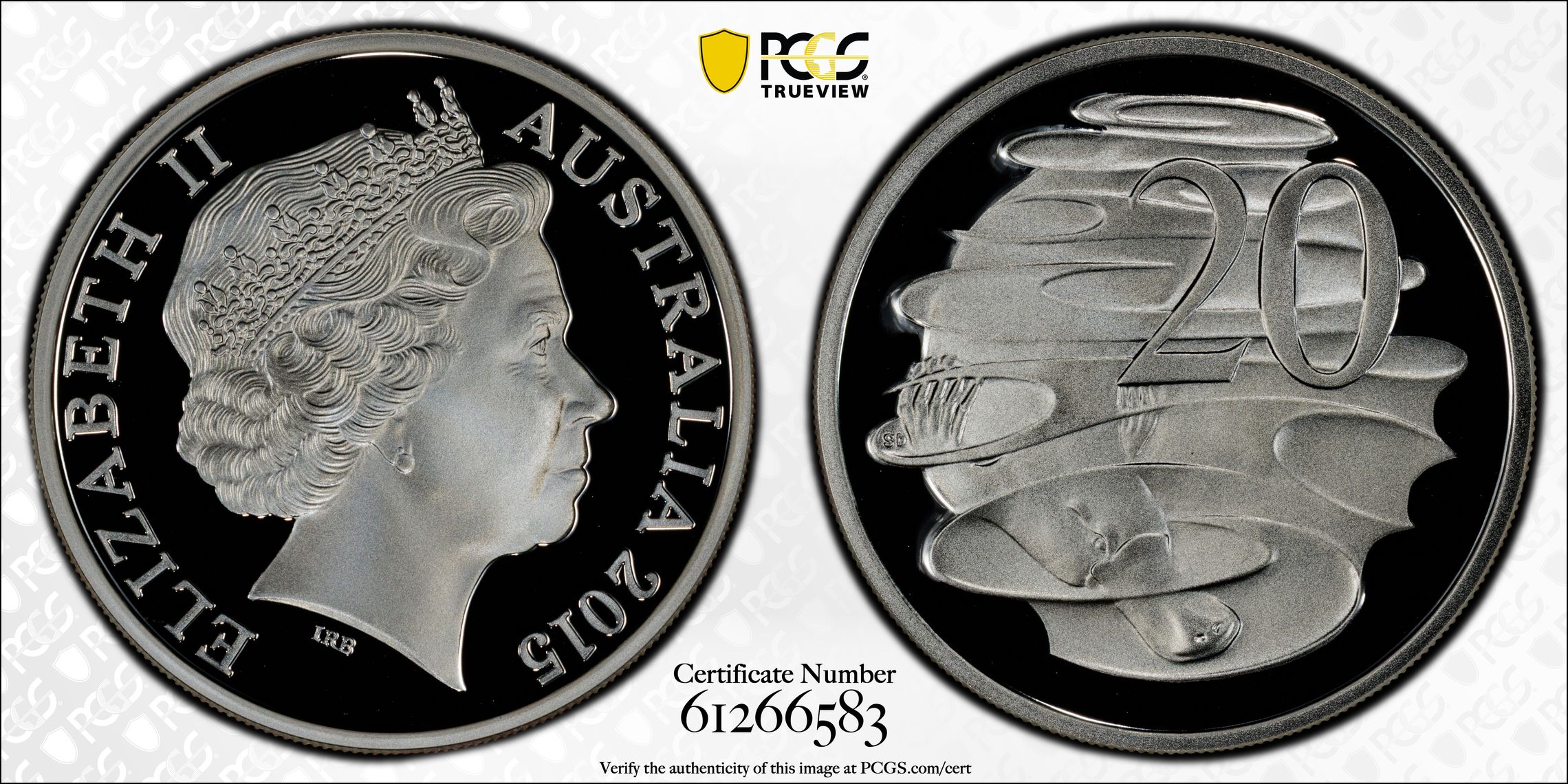 Silver, Twenty Cent, 2015, PCGS PR69DCAM