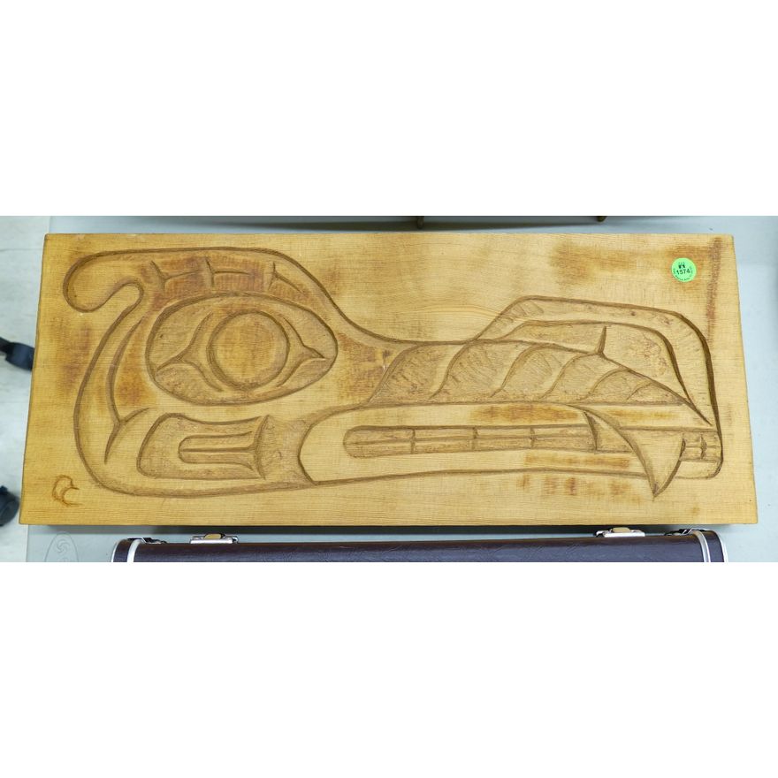 Steve Old Coyote (Assiniboine) ''Sea Wolf'' Cedar Plaque 9''x21''