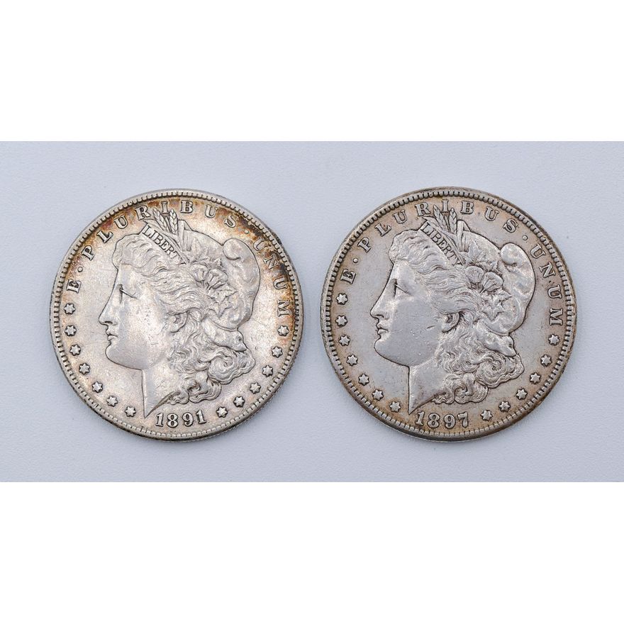 Box 2pc US Morgan Silver Dollars 1897-S & 1891-S