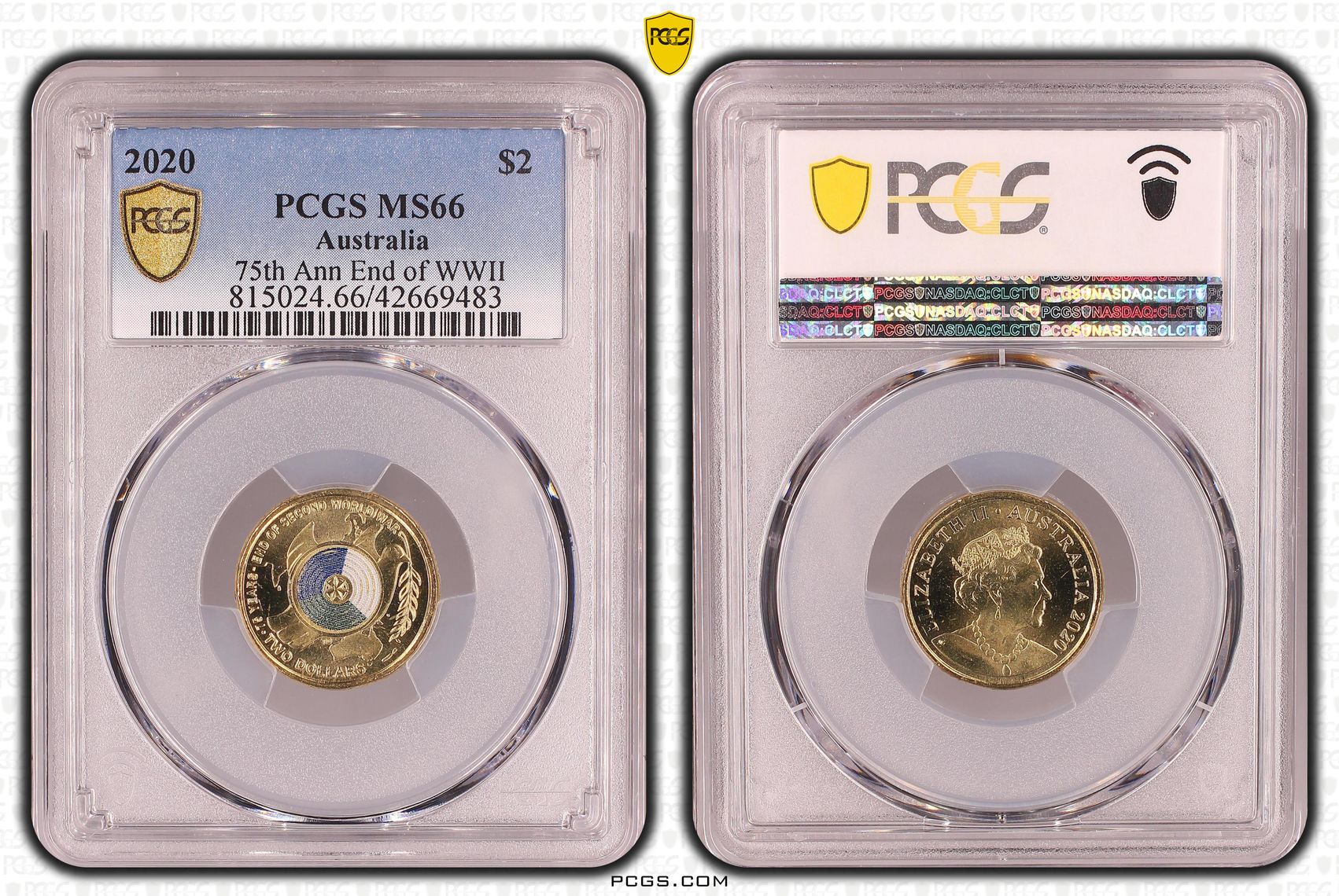 Elizabeth II, 75th Ann End of WWII, Two Dollar, 2020, PCGS MS66