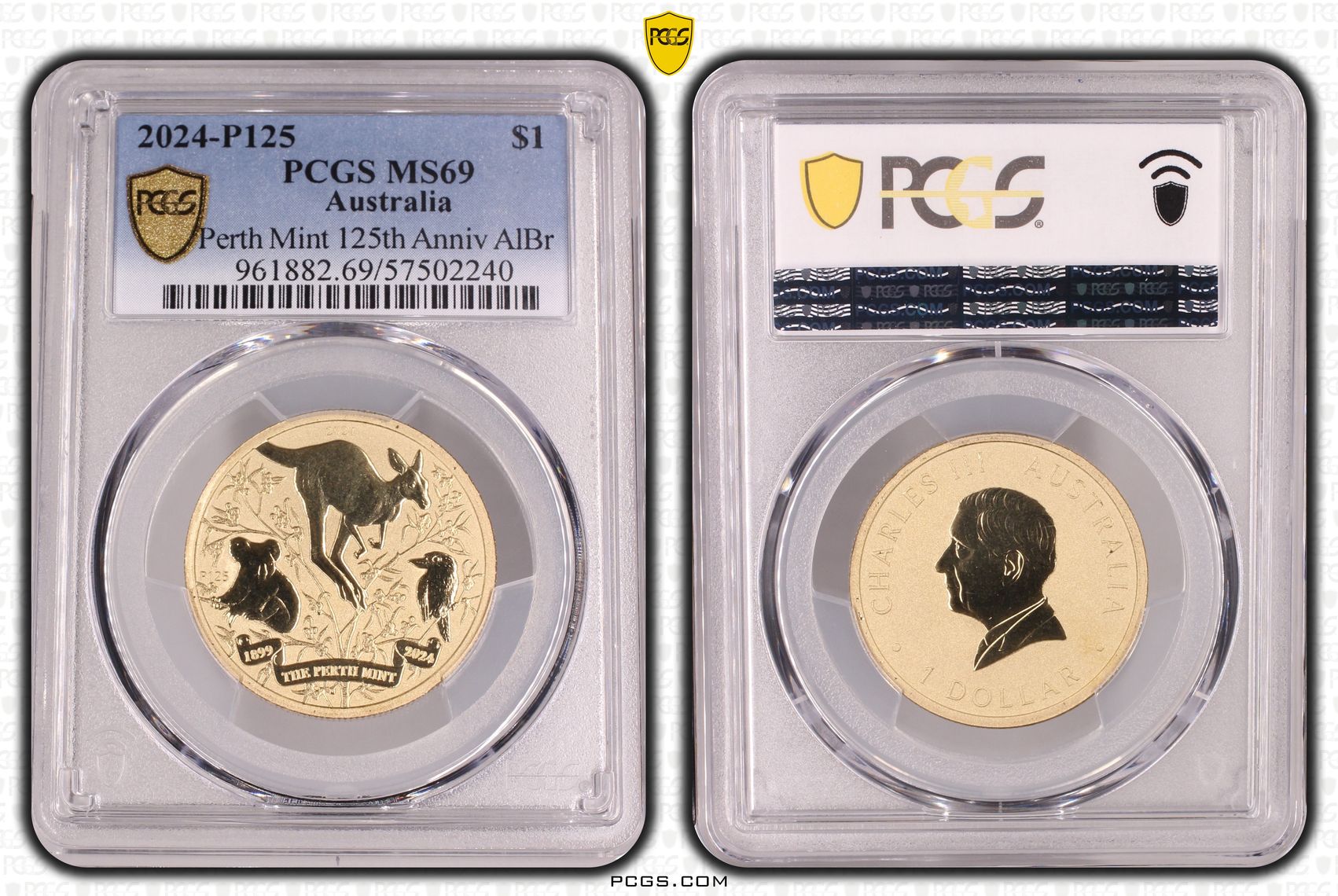 406 · Perth Mint 125th Anniv AlBr, One Dollar, 2024-P125, PCGS MS69