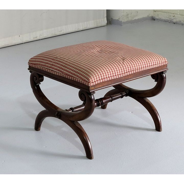 VICTORIAN MAHOGANY UPHOLSTERED OTTOMAN
