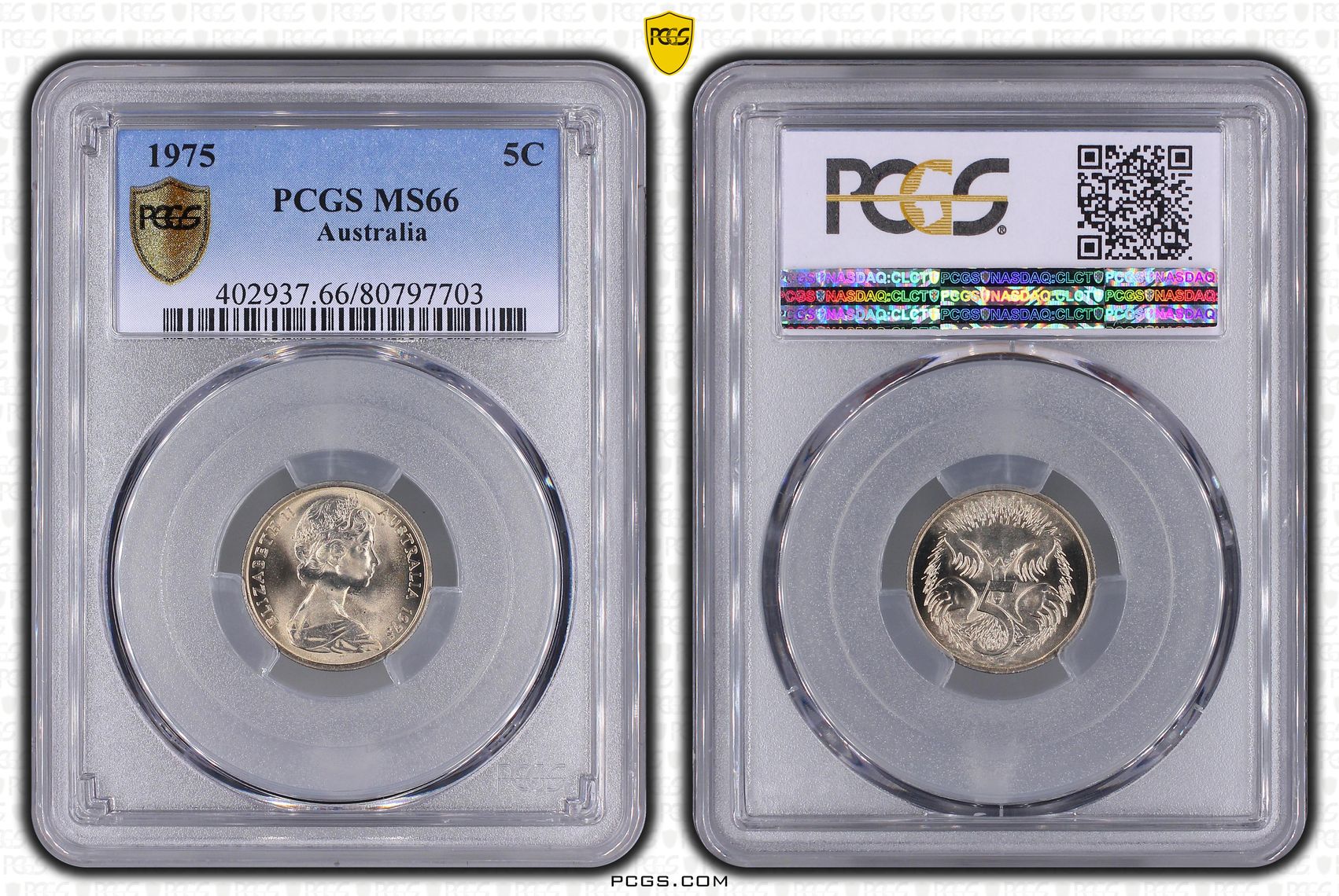 Elizabeth II, Five Cent, 1975, PCGS MS66