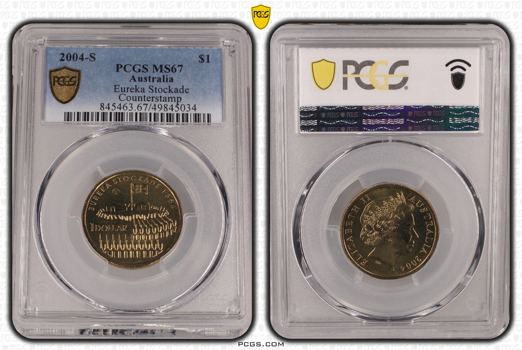 229 · Elizabeth II, Eureka Stockade - Counterstamp , One Dollar, 2004-S, PCGS MS67