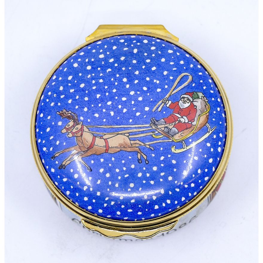 Halcyon Days 1986 Christmas Enameled Box 1'' x 2''