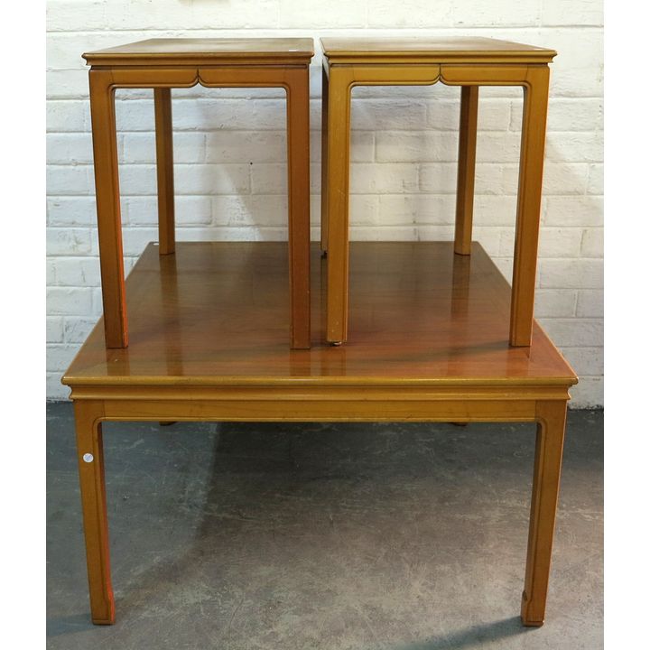 COFFEE TABLE AND PAIR OF SIDE TABLES,