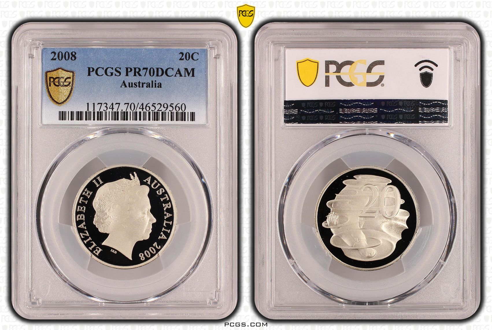 Elizabeth II, Twenty Cent, 2008, PCGS PR70DCAM