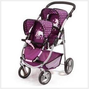 Bayer Twin Tandem Dolls Pram Unicorn (Purple/Pink) (73cm Tall) |