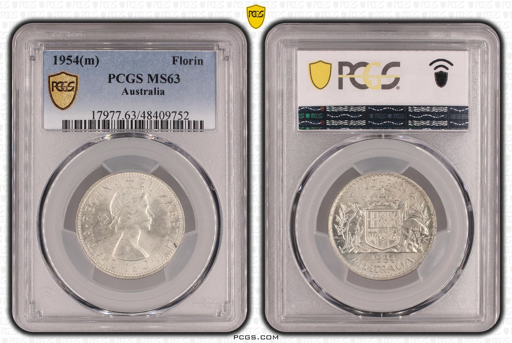 Elizabeth II, Florin, 1954(m), PCGS MS63