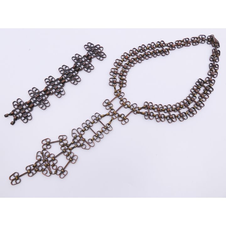 Midcentury Modernist Copper Bib Necklace & Bracelet