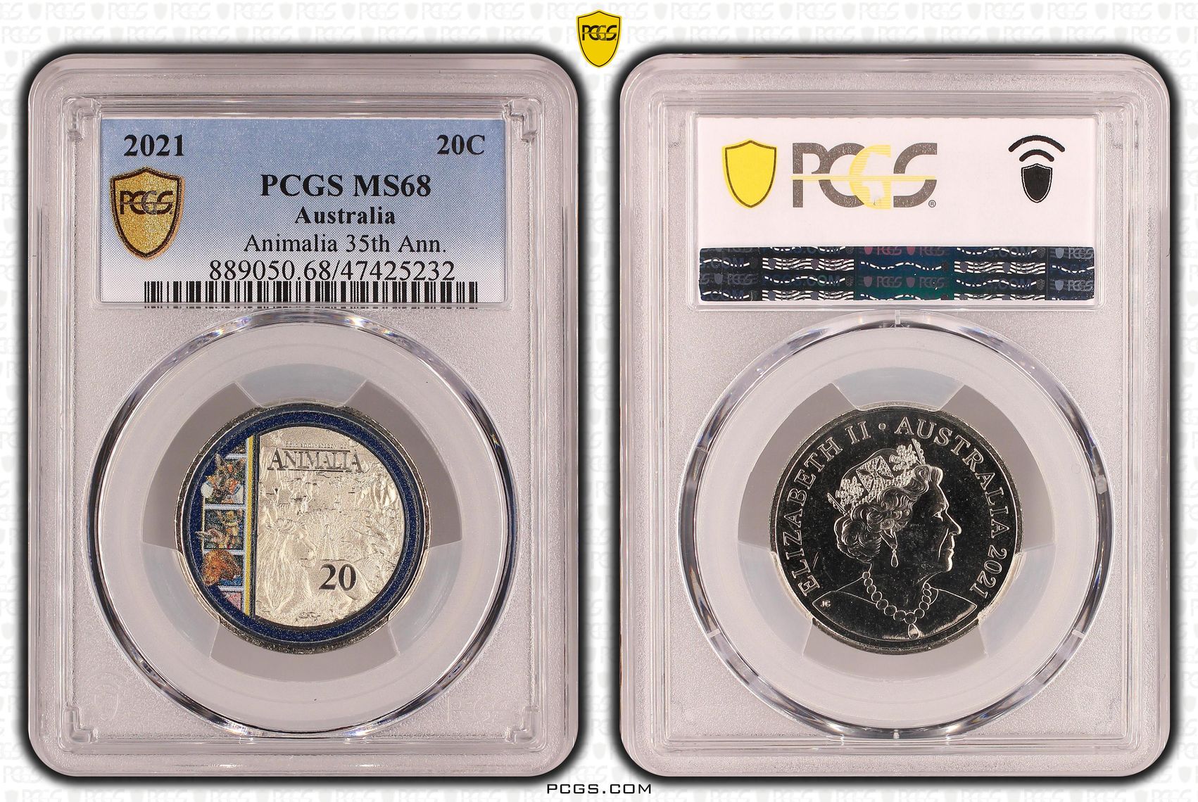 Animalia 35th Ann., Twenty Cent, 2021, PCGS MS 68