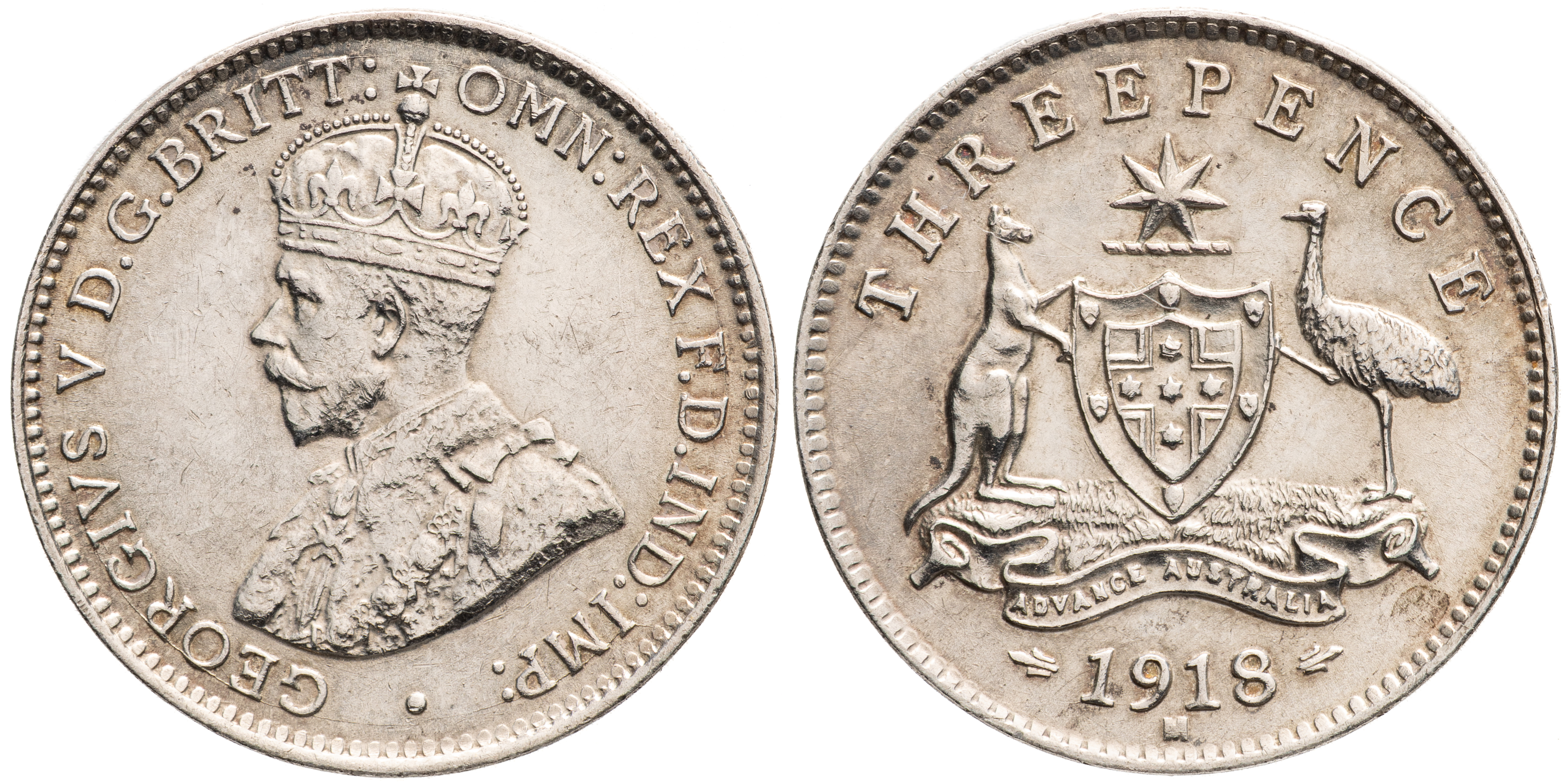 George V, Threepence, 1918-M, UNC