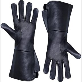 MEN S MEDIEVAL RENAISSANCE GLOVES PURE BLACK LAMBSKIN UNLINED LEATHER COSPLAY GAUNTLET GLOVES LONG ARM CUFF (SMALL)