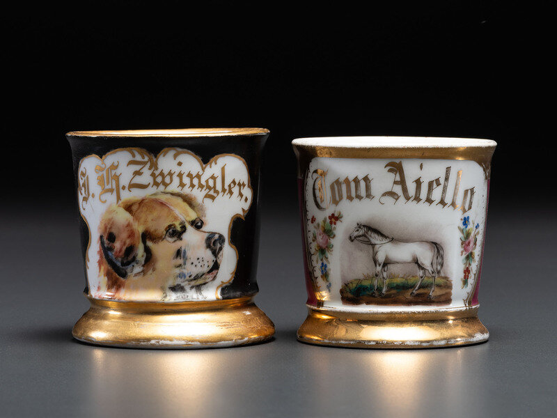 Two Animal Breeder's Porcelain Occupational Shaving Mugs