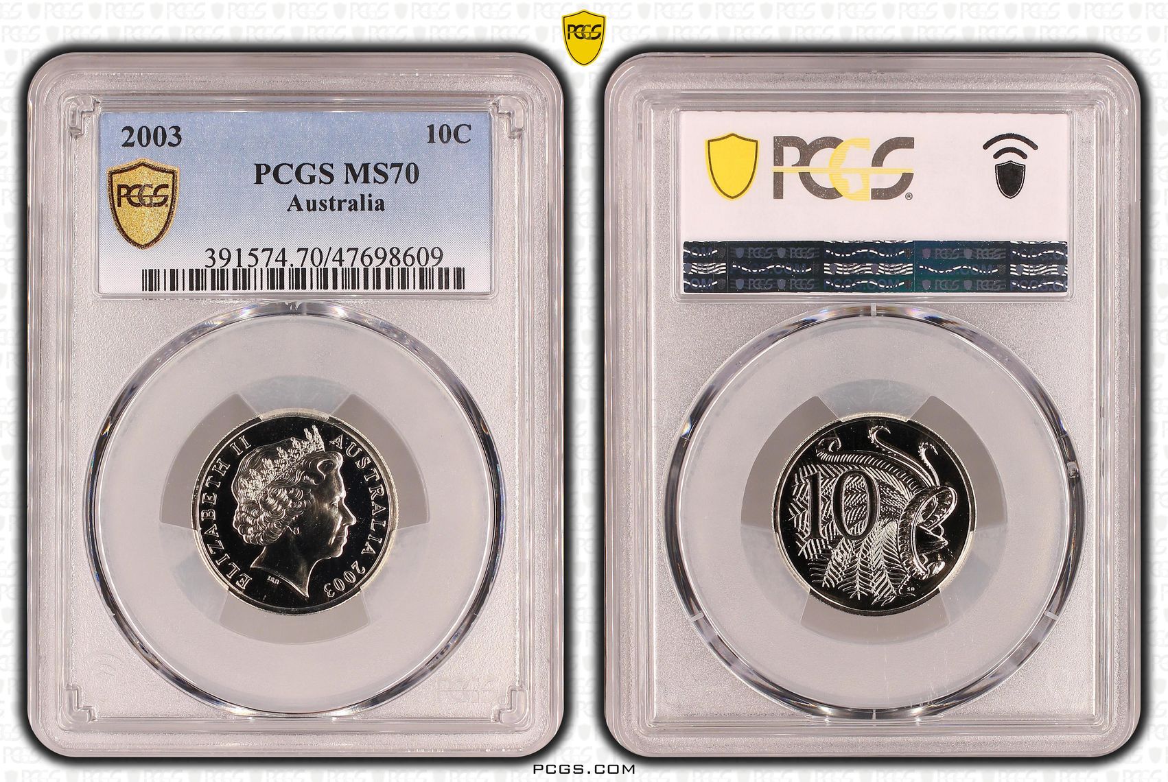 40 · Elizabeth II, Pop 7/0, Ten Cent, 2003, PCGS MS70