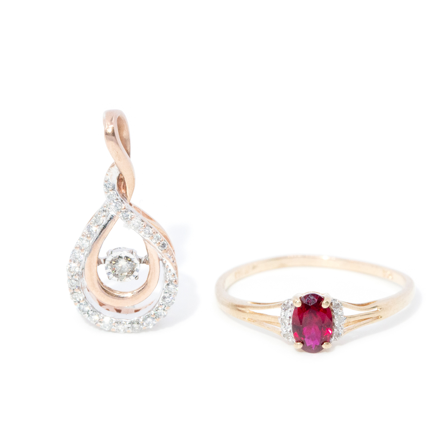 Diamond & Synthetic Ruby 9ct Gold Jewellery
