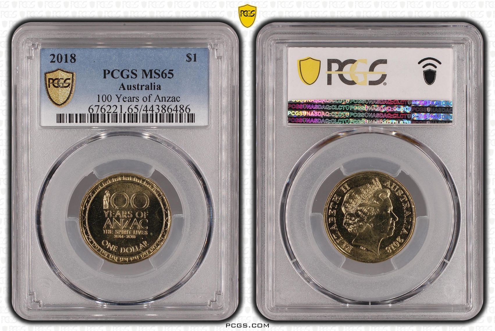 435 · Elizabeth II, 100 Years of Anzac, One Dollar, 2018, PCGS MS65