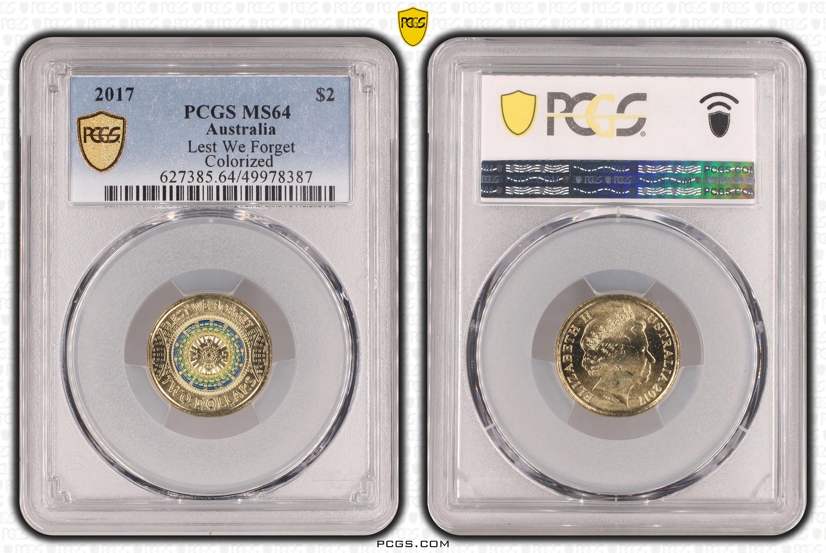 Lest We Forget Colourised, Two Dollar, 2017, PCGS MS64