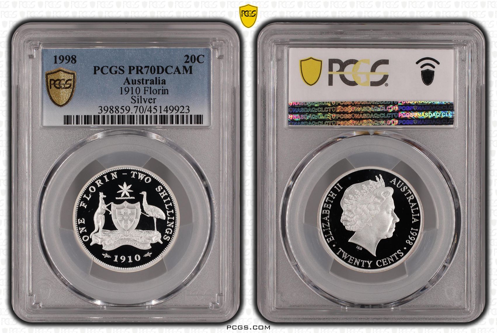 1998 Australia Twenty Cent, 20c 1910 Florin Silver PCGS - PR70DCAM POP 22/0 -923