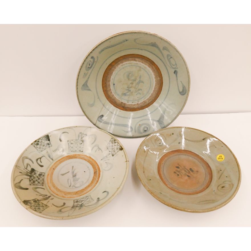 3pc Chinese 17th Century Provincial Bowls- 9.5'' to 12''- some damage