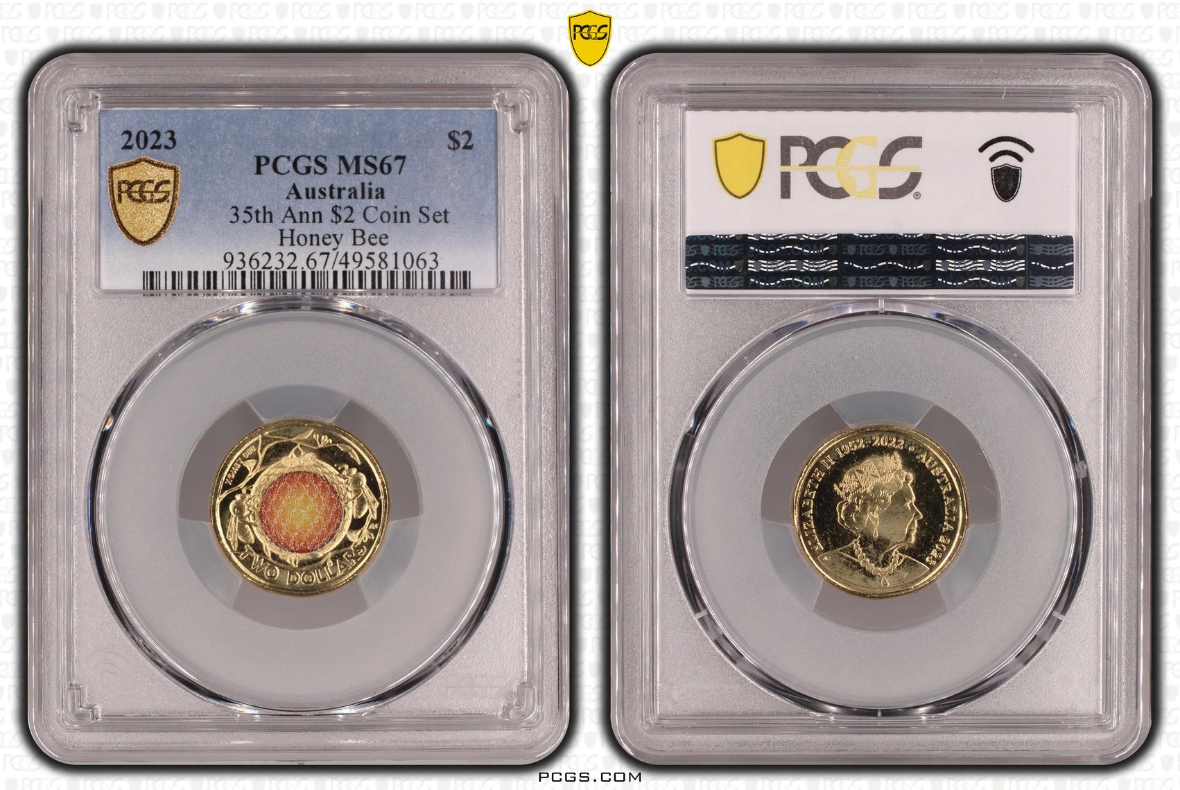 Elizabeth II, 35th Ann $2 Coin Set Colorized Honey Bee , Two Dollar, 2023, PCGS MS67