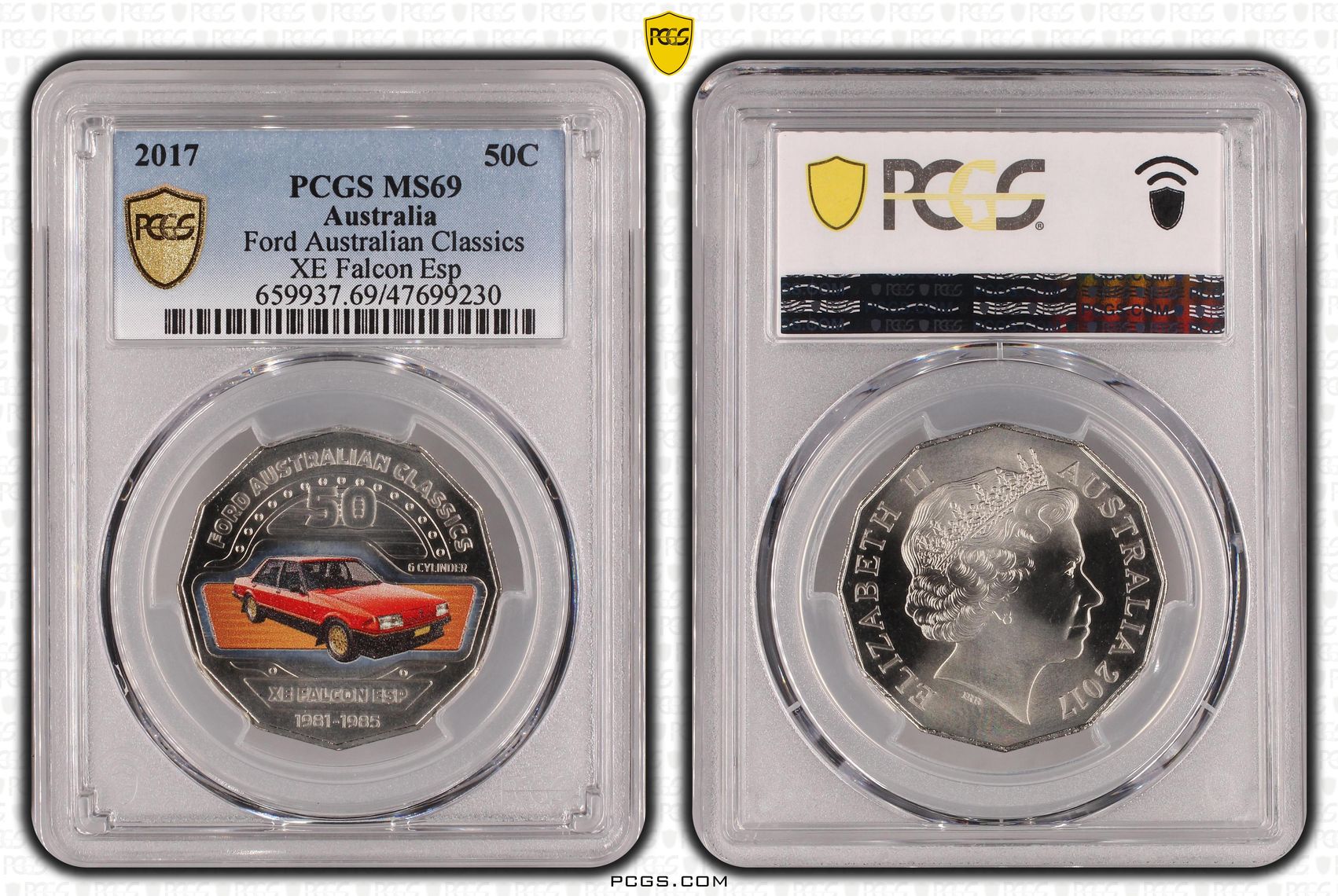221 · Elizabeth II, Ford Australian Classics - XE Falcon Esp, Fifty Cent, 2017, PCGS MS69