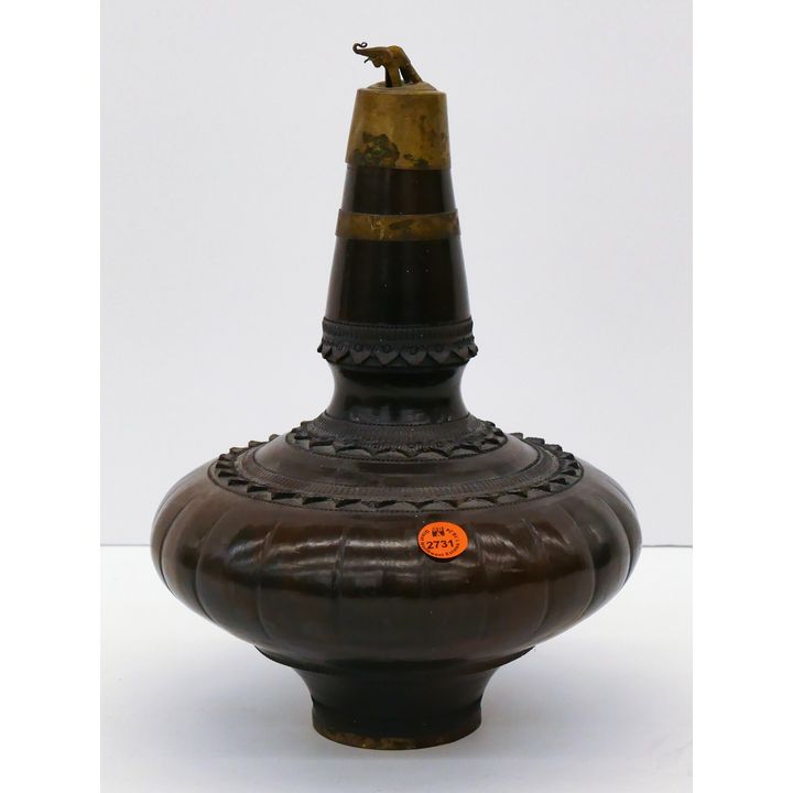Old Thai Decorated Brown Ceramic Bottle 12''