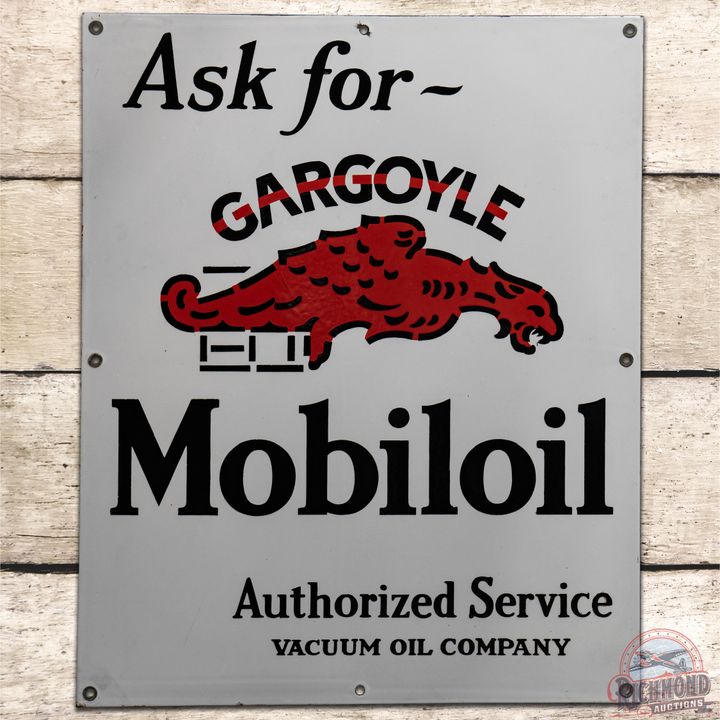 Ask For Mobiloil Gargoyle Authorized Service Vacuum Oil Co SSP Sign - 9.25