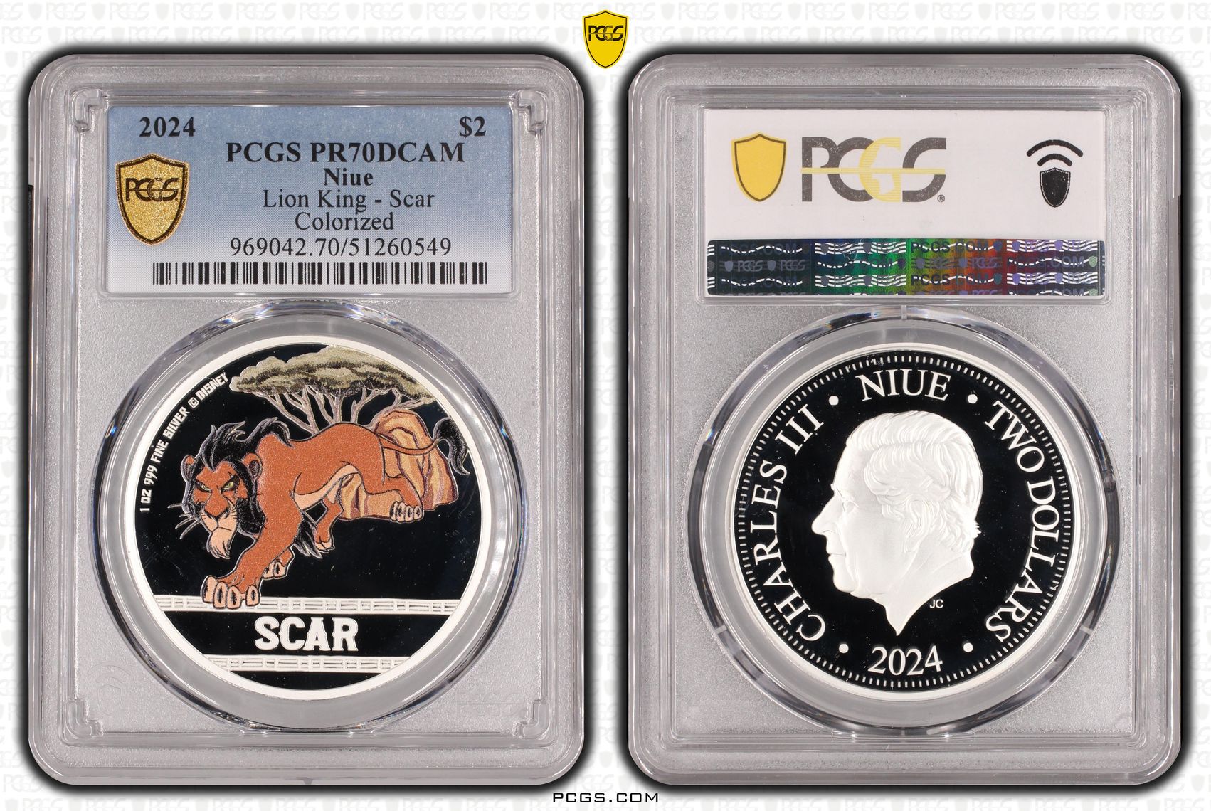 Niue, Lion King - Scar Colourised, POP 3/0, Two Dollar, 2024, PCGS PR70DCAM