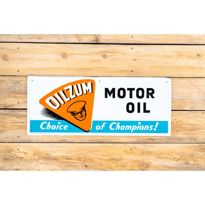 Oilzum Motor Oil "Choice of Champions" w/ Logo Single Sided Self Framed Metal Sign TAC 8.75