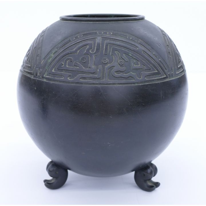 Japanese Meiji Archaic Bronze Ball Vase