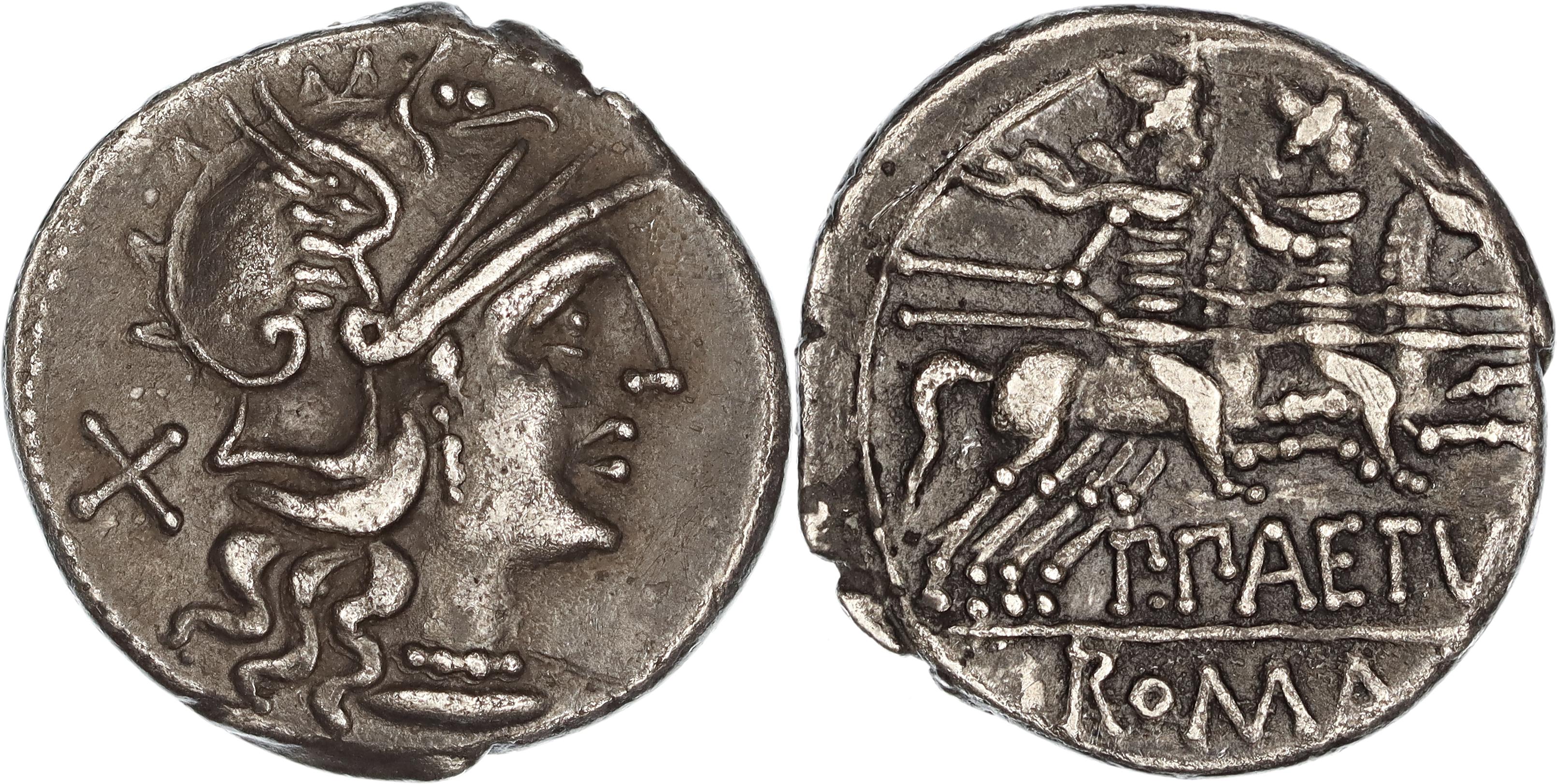 Roman Republic, P. Aelius Q.n. Paetus, Silver Denarius, 138 BC, gVF