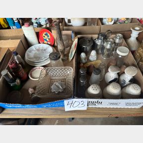 2 boxes of salt and pepper shakers and other misc