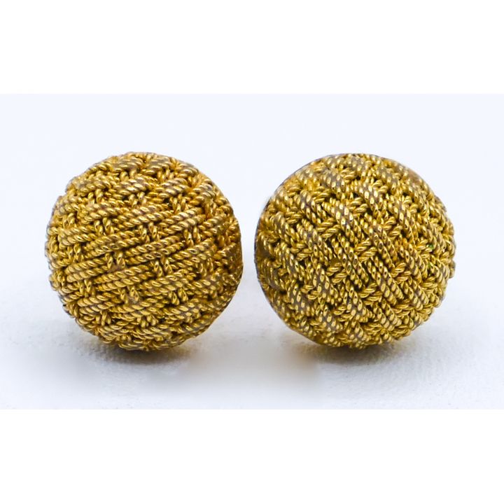 Pair 18k Woven Button Stud Earrings 10mm - 3.8 Grams TW