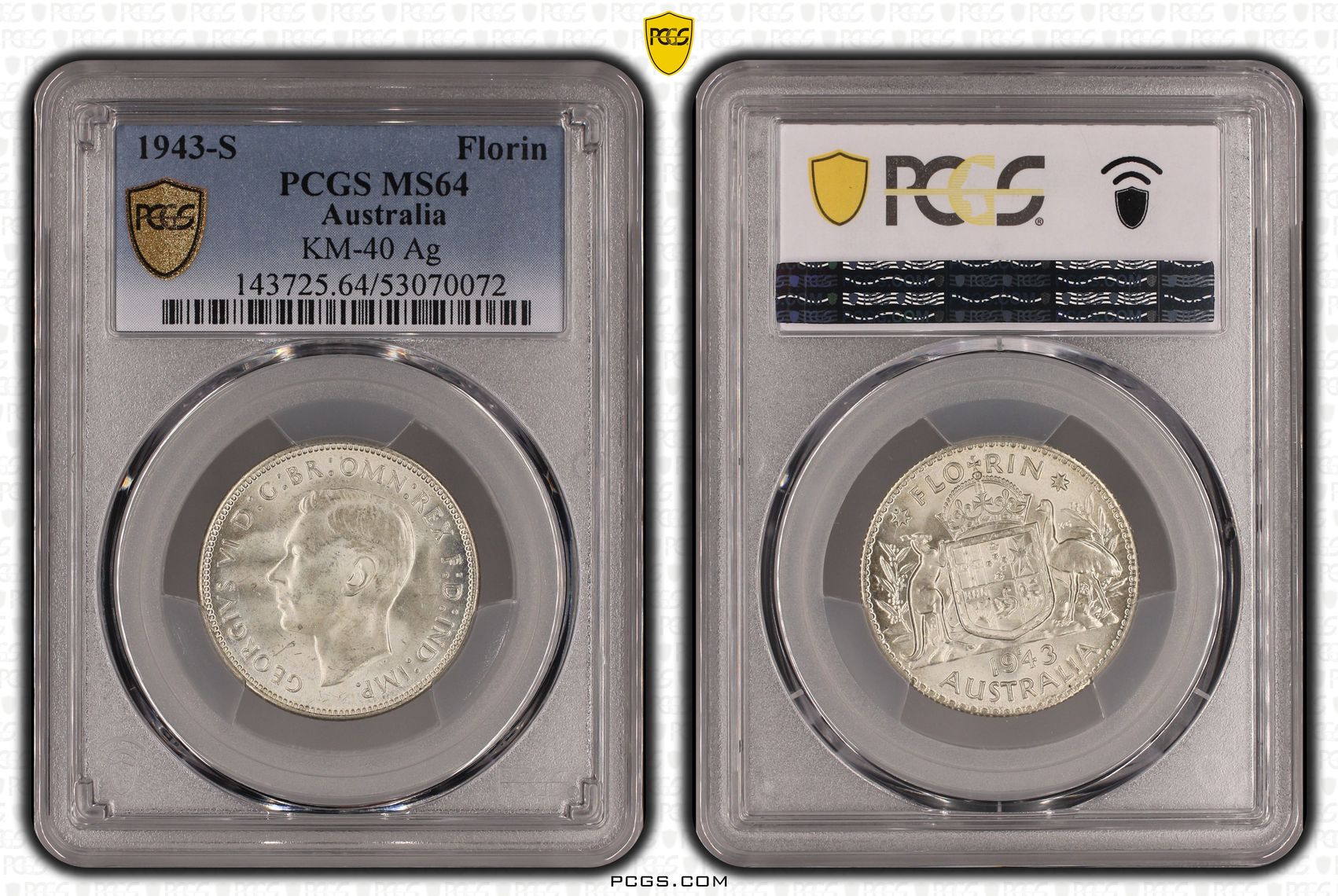 George VI, Florin, 1943-S, PCGS MS64