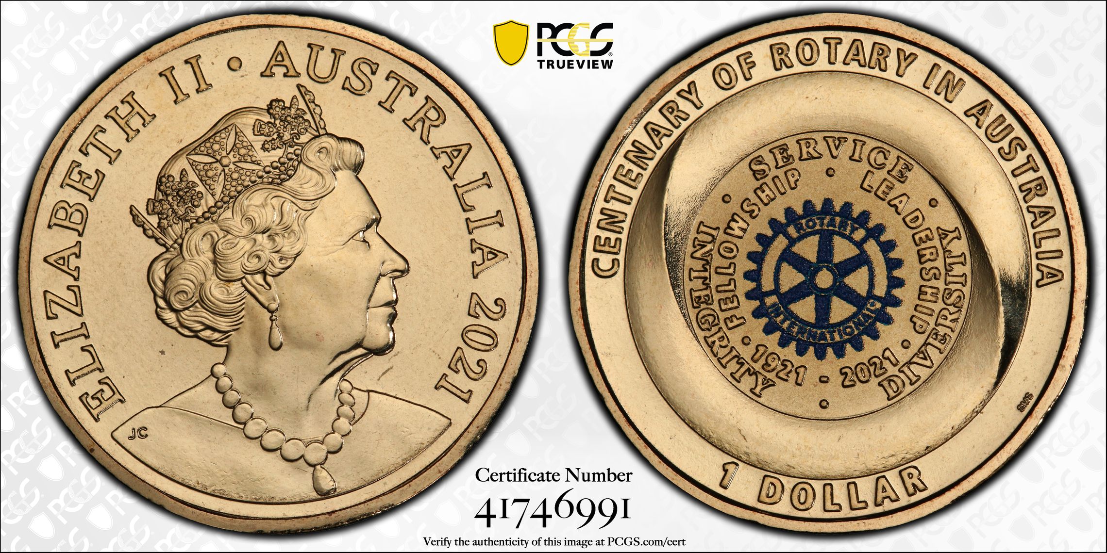 Centenary of Rotary, One Dollar, 2021, PCGS MS67