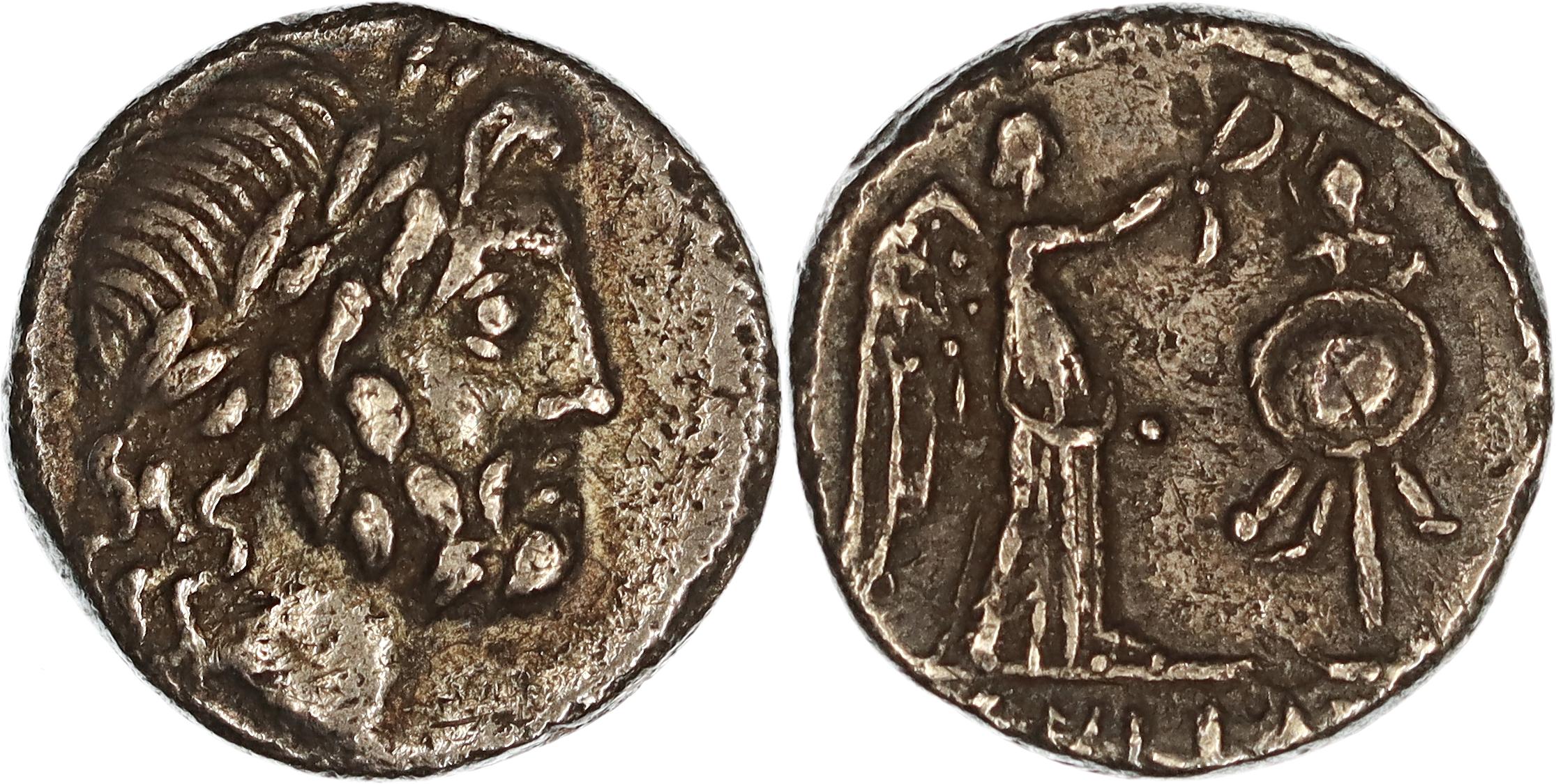 Roman Republic, Cn. Cornelius Cn.f. Lentulus Clodianus, Silver Quinarius, 88 BC, nVF