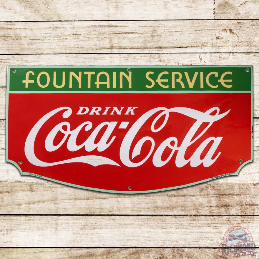 1936 Drink Coca Cola Fountain Service SS Porcelain Sign