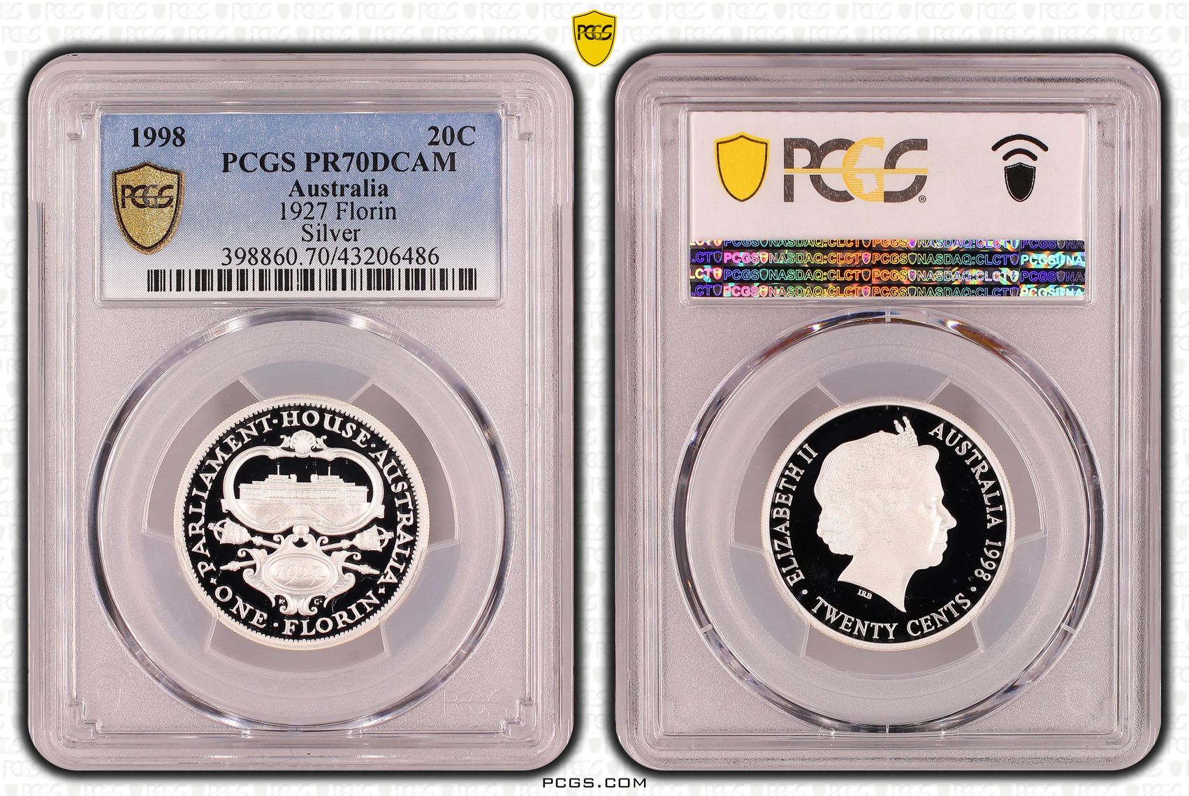 1998 Australia Twenty Cent, 20c 1927 Florin Silver PCGS - PR70DCAM POP 26/0 -486